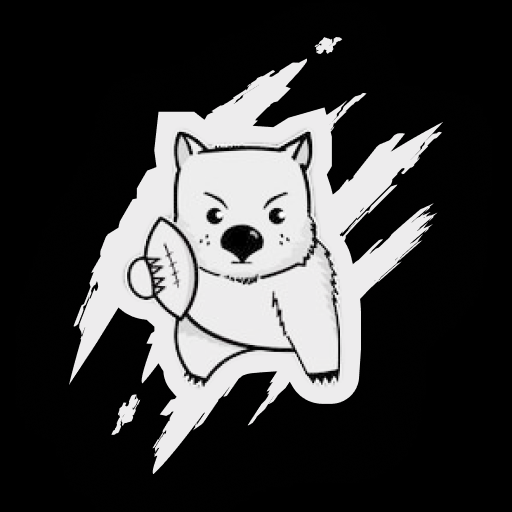 Logo der Würzburg Wombats. Gezeichneter, grauer Wombat auf schwarzem Hintergrund.